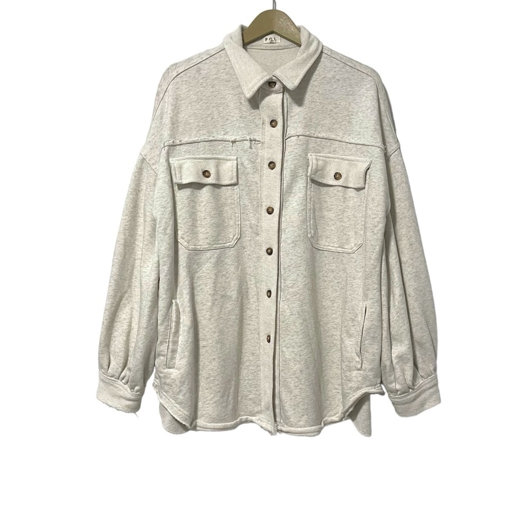 POL Light Gray Relaxed Fit Button Up Shacket Size Medium